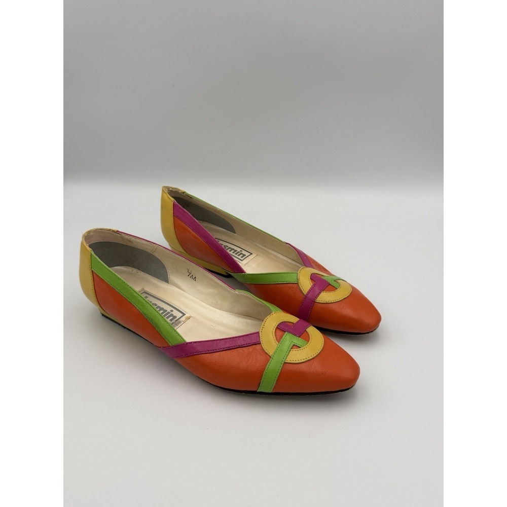 Jasmin Leather Colorblock Flats 7AA 90s Retro Mod Orange Pink Green